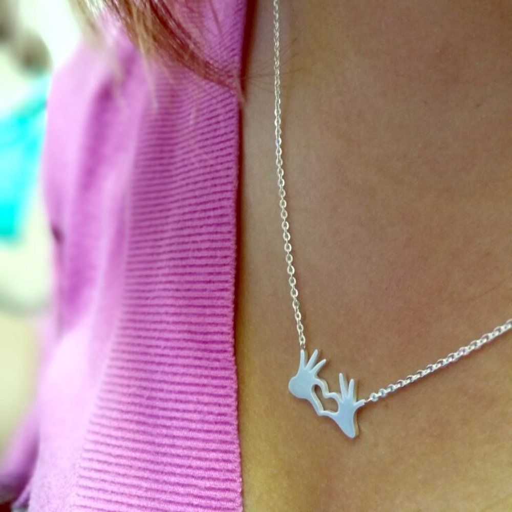 Heart Hands Delicate necklace Gold or Silver